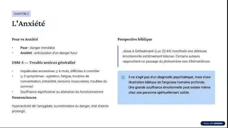 Diapositive « L’Anxiété » présentée pendant le webinaire